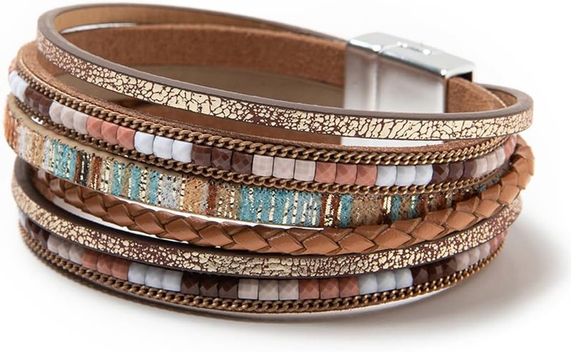 Rantanto Braid Leather Wrap Bracelet Trendy Stackable Crystal Cuff Boho Gold Heart Bracelet Jewelry Gift For Women - Image 1